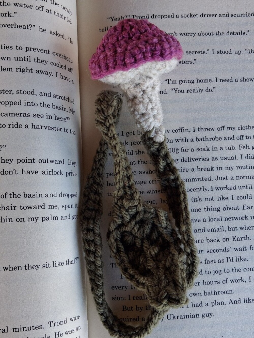 Tall Stem Crochet Mushroom Bookmark | Purple Cap | Handmade Cottagecore